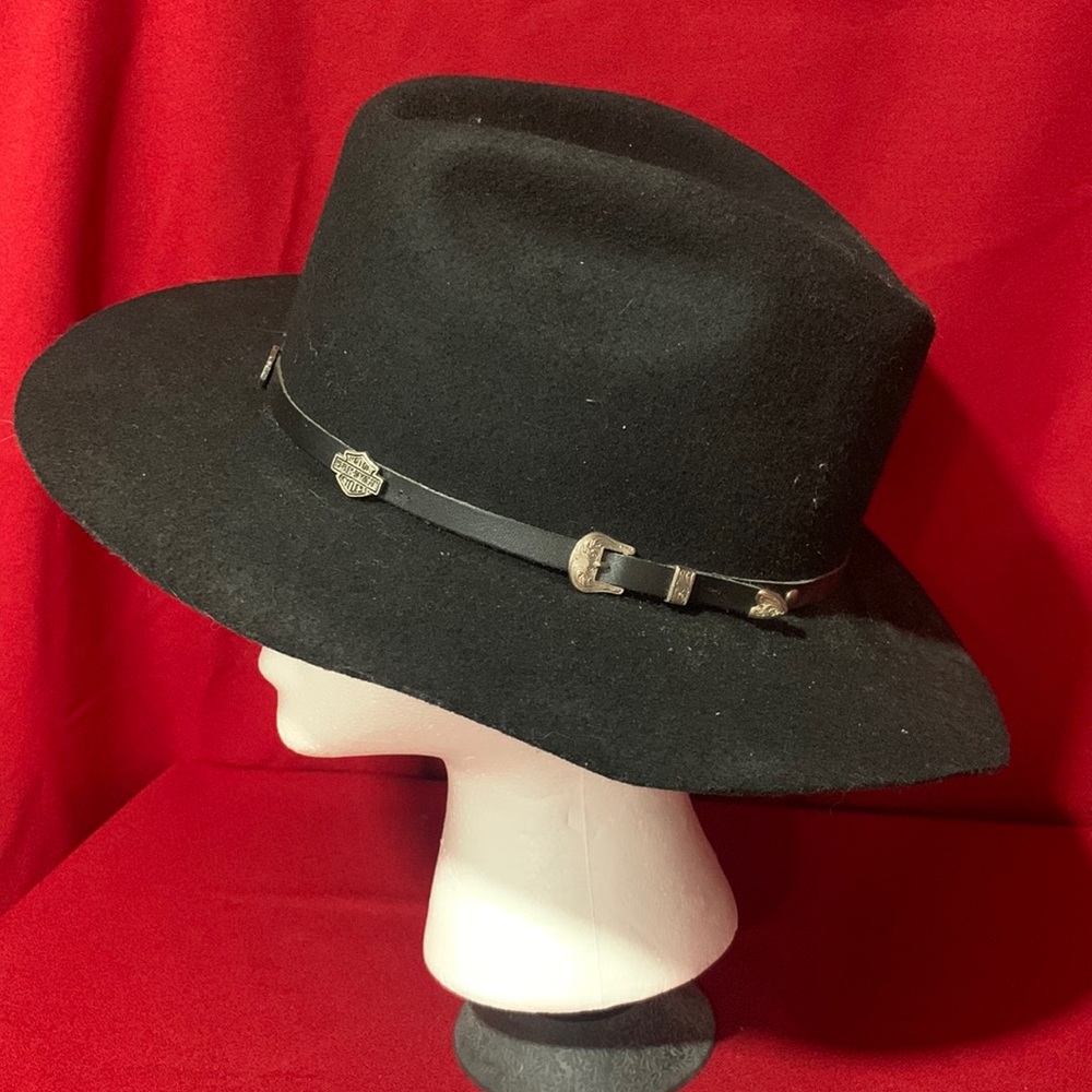 Harley Davidson Cowboy Hat Size large Black 100% Wool Western USA WPL 4384